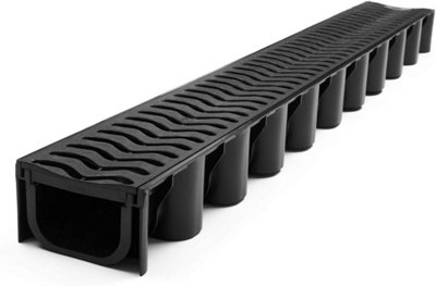 10 x 1m Lengths Shallow Flow Drainage Channel A15 Heelguard  PVC Channel Including 2x Endcaps 1x End Outlet 110mm & 1x Body Outlet