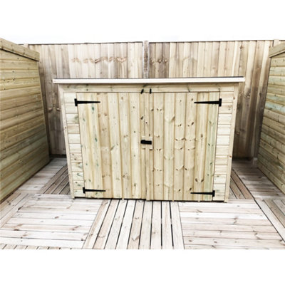 10 x 2 Pressure Treated T&G Wooden Garden Bike Store / Shed + Double Doors (10' x 2' / 10ft x 2ft) (10x2)