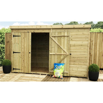 10 x 3 Garden Shed Pressure Treated T&G PENT Wooden Garden Shed - 1 Window + Double Doors (10' x 3' / 10ft x 3ft) (10x3)