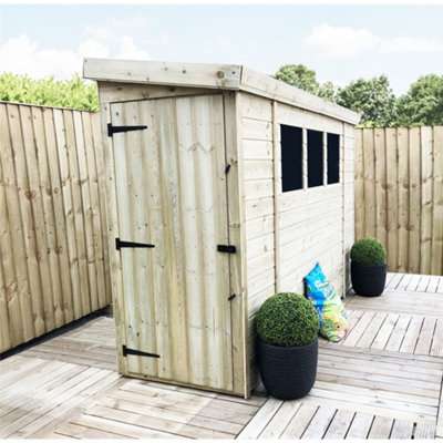 10 x 3 REVERSE Garden Shed Pressure Treated T&G PENT Wooden Garden Shed + 3 Windows + Single Door (10' x 3' / 10ft x 3ft) (10x3)