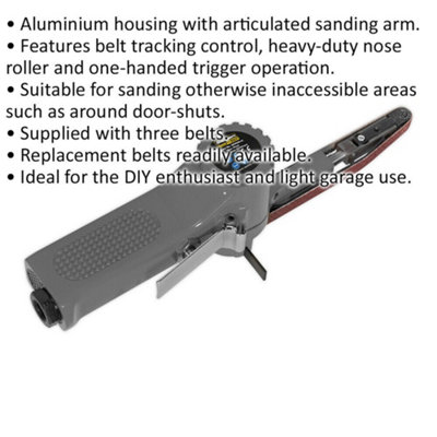 10 x 330mm Detail AIR Belt Sander - 1/4" BSP - DIY / Garage Slim Grinding Kit