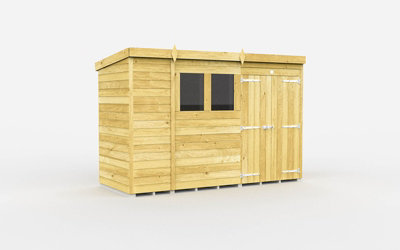 10 x 4 Feet Pent Shed - Double Door With Windows - Wood - L118 x W302 x H201 cm