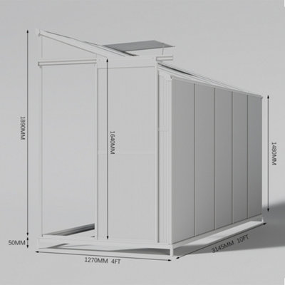 10 x 4 ft Lean To Polycarbonate Greenhouse with Window Opening and Base