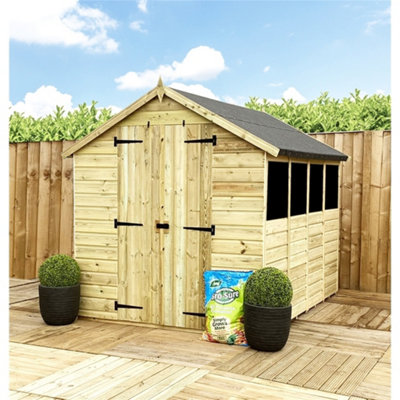 10 x 4 Garden Shed Pressure Treated T&G Double Door Apex Wooden Garden Shed - 3 Windows (10' x 4') / (10ft x 4ft) (10x4)