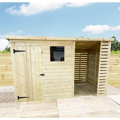 10 x 4 Garden Shed Pressure Treated T&G PENT Wooden Garden Shed + SIDE STORAGE + 1 Window (10' x 4' / 10ft x 4ft) (10 x 4)