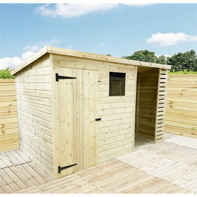 10 x 4 Garden Shed Pressure Treated T&G PENT Wooden Garden Shed + SIDE STORAGE + 1 Window (10' x 4' / 10ft x 4ft) (10 x 4)
