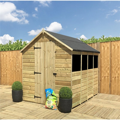 10 x 4 Garden Shed Pressure Treated T&G Single Door Apex Wooden Garden Shed - 3 Windows (10' x 4') / (10ft x 4ft) (10x4)