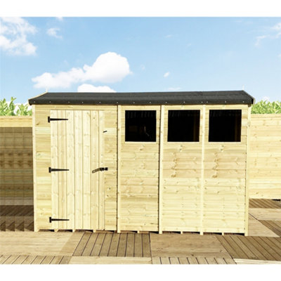 10 x 4 Garden Shed REVERSE Pressure Treated T&G Single Door Apex Wooden Garden Shed - 3 Windows (10' x 4') / (10ft x 4ft) (10x4)