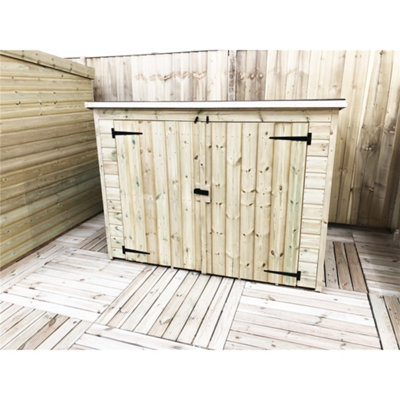 10 x 4 Pressure Treated T&G Wooden Garden Bike Store / Shed + Double Doors (10' x 4' / 10ft x 4ft) (10x4)