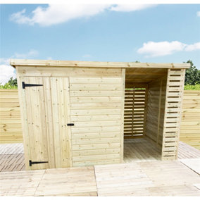 10 x 4 Pressure Treated Tongue And Groove Pent Wooden Garden Shed + Side Storage (10' x 4' / 10ft x 4ft) (10 x 4)
