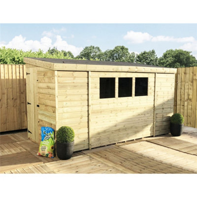 10 x 4 REVERSE Garden Shed Pressure Treated T&G PENT Wooden Garden Shed + 3 Windows + Single Door (10' x 4' / 10ft x 4ft) (10x4)