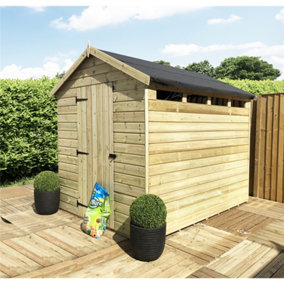 10 x 4 SECURITY Pressure Treated T&G Apex Wooden Garden Shed + Single Door + Safety Windows (10' x 4' / 10ft x 4ft) (10x4)