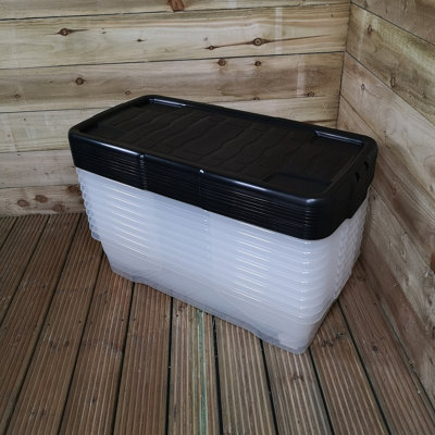 10 x 42L Clear Under Bed Storage Box with Black Lid - 3