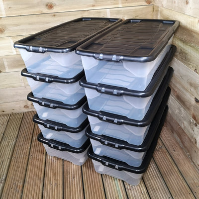 10 x 42L Clear Under Bed Storage Box with Black Lid - 8