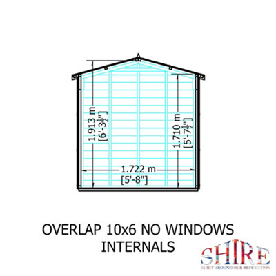 10 x 6 Feet Overlap Dip Treated Apex Shed Double Door No windows - 9