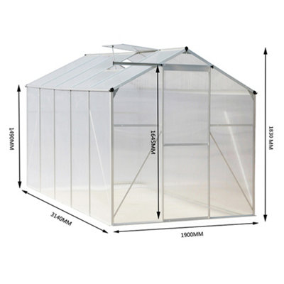 10 x 6 ft Polycarbonate Greenhouse Aluminium Frame Garden Green House - 7