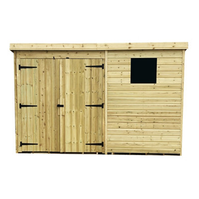 10 x 6 Garden Shed Pressure Treated T&G PENT Wooden Garden Shed - 1 Window + Double Doors (10' x 6' / 10ft x 6ft) (10x6)