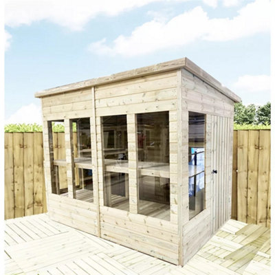 10 x 6 Pressure Treated Wooden T&G Pent Potting Greenhouse + Bench (10' x 6' / 10ft x 6ft)
