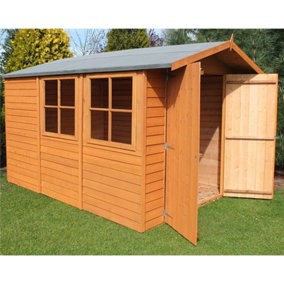 10 x 7 (2.97m x 2.04m) - Dip Treated Overlap - Apex Garden Shed - 2 Opening Windows - Double Doors