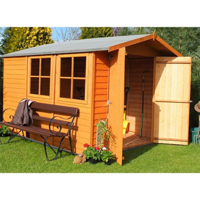 10 x 7 (2.97m x 2.04m) - Dip Treated Overlap - Apex Garden Shed - 2 Opening Windows - Double Doors