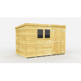 10 x 7 Feet Pent Shed - Double Door With Windows - Wood - L214 x W302 x H201 cm
