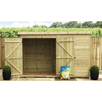 10 x 7 Garden Shed Pressure Treated T&G PENT Wooden Garden Shed - 1 Window + Double Doors (10' x 7' / 10ft x 7ft) (10x7)