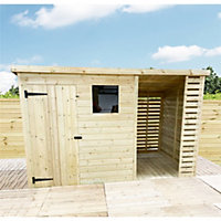 10 x 7 Garden Shed Pressure Treated T&G PENT Wooden Garden Shed + SIDE STORAGE + 1 Window (10' x 7' / 10ft x 7ft) (10 x 7)