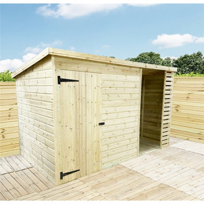10 x 7 Garden Shed Pressure Treated T&G PENT Wooden Garden Shed + SIDE STORAGE (10' x 7' / 10ft x 7ft) (10 x 7)