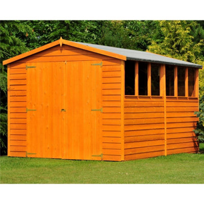 10 x 8 (2.99m x 2.39m) - Dip Treated Overlap - Apex Garden Shed - 6 Windows - Double Doors