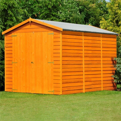 10 x 8 (2.99m x 2.39m) Windowless Dip Treated Overlap - Apex Garden Shed - Double Doors