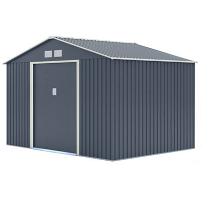 10 x 8 Double Door Metal Apex Shed (Dark Grey)