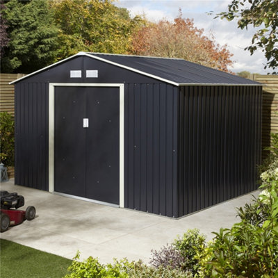 10 x 8 Double Door Metal Apex Shed (Dark Grey)