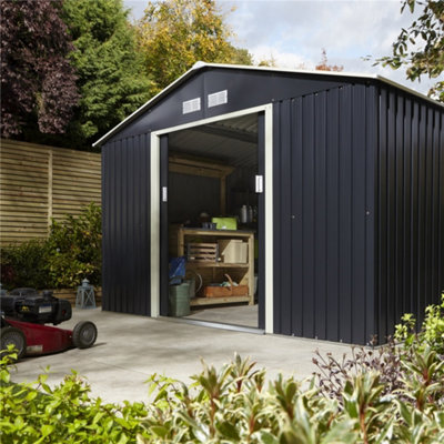 10 x 8 Double Door Metal Apex Shed (Dark Grey)