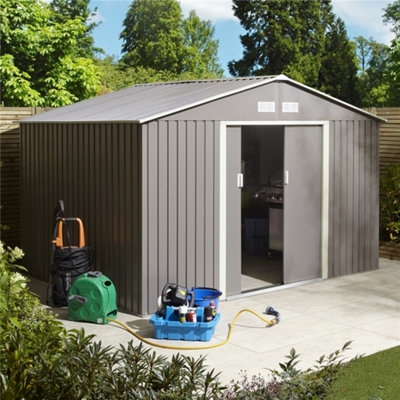 10 x 8 Double Door Metal Apex Shed (Light Grey)