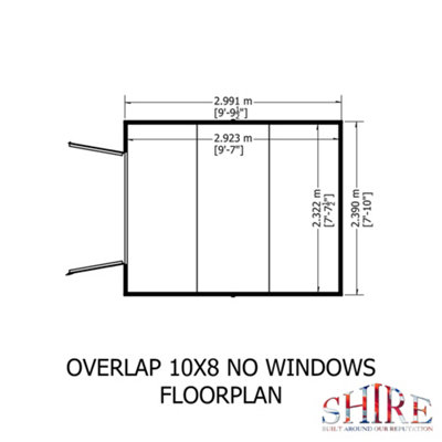 10 x 8 Feet Overlap Dip Treated Apex Shed Double Door No windows - 7
