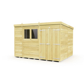 10 x 8 Feet Pent Shed - Double Door With Windows - Wood - L231 x W302 x H201 cm