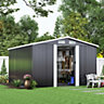 10 x 8 ft Charcoal Black Metal Garden Shed Apex Roof with Base