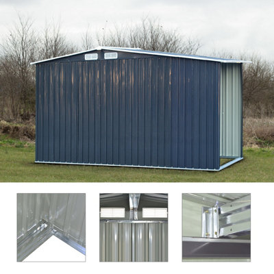 10 x 8 ft Metal Shed Garden Storage Shed Apex Roof Double Door with 9.8 x 2.1 ft Outdoor Log Storage Store - 4