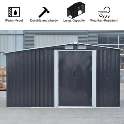 10 x 8 ft Metal Shed Garden Storage Shed Apex Roof Double Door with 9.8 x 2.1 ft Outdoor Log Storage Store - 5