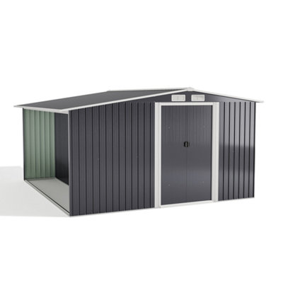10 x 8 ft Metal Shed Garden Storage Shed Apex Roof Double Door with 9.8 x 2.1 ft Outdoor Log Storage Store - 6