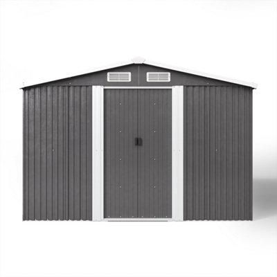 10 x 8 ft Metal Shed Garden Storage Shed Apex Roof Double Door with Base Foundation - 6