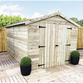 10 x 8 Premier Pressure Treated Tongue & Groove Apex Wooden Garden Shed + Double Doors (10' x 8' / 10ft x 8ft) (10x8)