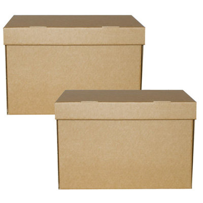 10 x Archive Cardboard Filing Storage Boxes 15x12x9" With Hinged Lids - 3