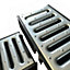 10 x Black channel with galvanised Steel Grate Ultra Low Profile Shallow Flow Drain Plastic Grating 50mm Deep x 1m Length x 125mm