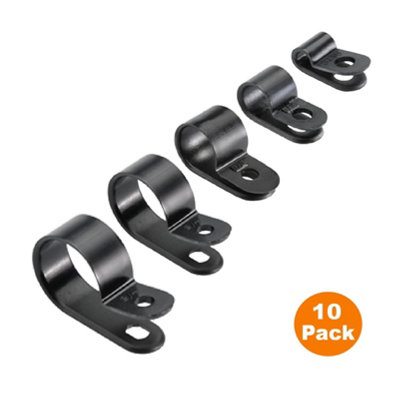 10 x Black Nylon Plastic P Clips - Fasteners for Conduit