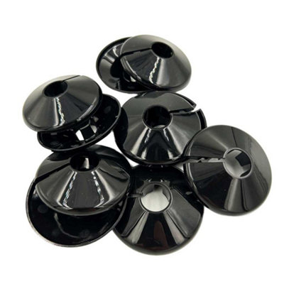 10 x Black Radiator Pipe Covers 15mm Plastic Collars 10 Pack