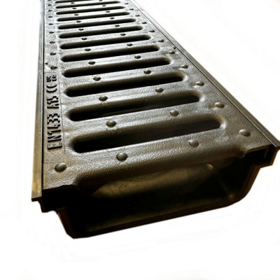 10 x Black Ultra Low Profile Shallow Flow Drain Plastic Grating 50mm Deep x 1m Length x 125mm Width Drainage Channel