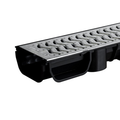 10 x Black with Galvanised Grate Low Flow Shallow Flow Drain Plastic ...