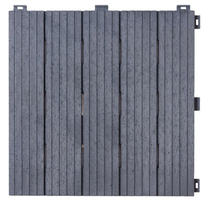 10 x Composite Interlocking Patio & Deck Tiles - All Weather Wood-Effect Garden Paving - Each Measure 30 x 30 x 1.5cm, Cool Grey