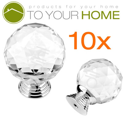 10 x Crystal Door Knobs Globe Clear Cabinet Drawer Wardrobe Handle (CRY01-10)